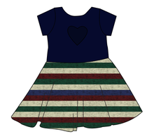 Load image into Gallery viewer, Holiday Stripes Molly Heart Back Twirly Dress