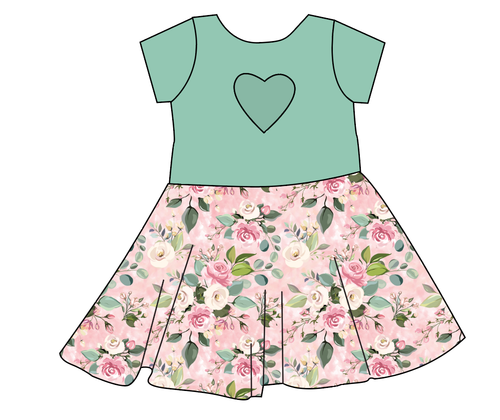 Perfectly Pastel Floral Molly Heart Back Twirly Dress