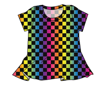Load image into Gallery viewer, Rainbow Check Peplum Top