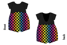 Load image into Gallery viewer, Rainbow Check Low Back Romper and Bubble Romper