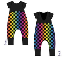 Load image into Gallery viewer, Rainbow Check Low Back Romper and Bubble Romper