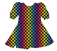 Load image into Gallery viewer, Rainbow Check Prairie Dress