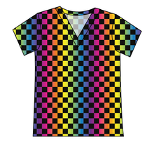 Load image into Gallery viewer, Rainbow Check Ladies' Slouchy V-Neck Tee