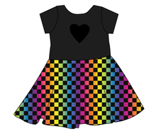 Load image into Gallery viewer, Rainbow Check Molly Heart Back Twirly Dress
