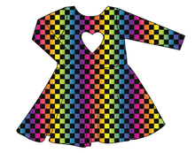 Load image into Gallery viewer, Rainbow Check Molly Heart Back Twirly Dress