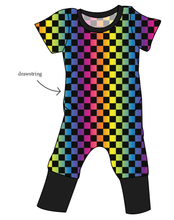 Load image into Gallery viewer, Rainbow Check Grow With Me Pants And Shorts Romper