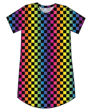 Load image into Gallery viewer, Rainbow Check Ladies' T-Shirt Dress