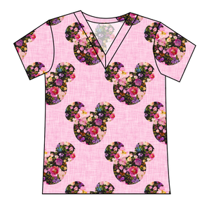 Floral Mouse Ears Ladies' Slouchy V-Neck Tee