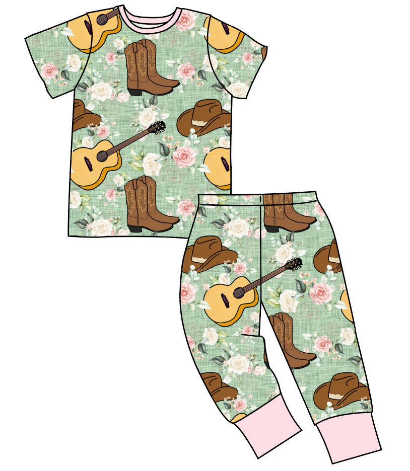 Floral Boots and Hats Basic Loungewear Set