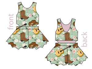 Floral Boots and Hats Kids Playsuit