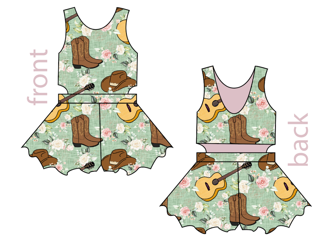 Floral Boots and Hats Kids Playsuit