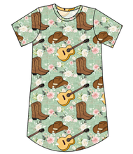 Load image into Gallery viewer, Floral Boots and Hats Ladies&#39; T-Shirt Dress