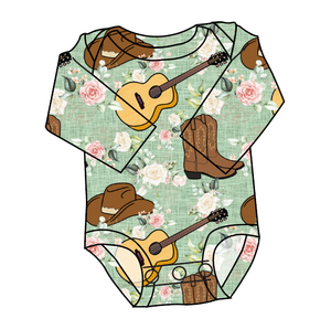 Floral Boots and Hats Lap Neck Bodysuit