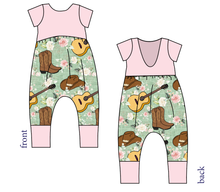 Load image into Gallery viewer, Floral Boots and Hats Low Back Romper and Bubble Romper