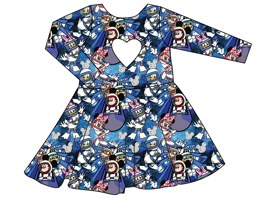 Space Mickey Molly Heart Back Twirly Dress