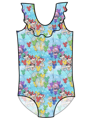 Mickey Balloons Swim Ruffle Neck One Piece Swim Suit