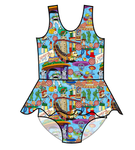 Land of Toys Swim Skirted One Piece Swim Suit