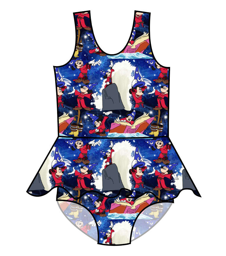 Sorcerers Apprentice Swim Skirted One Piece Swim Suit