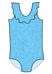 Sky Linen Swim Ruffle Neck One Piece Swim Suit