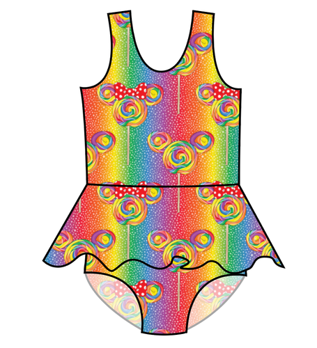 Rainbow Lollipops Swim Skirted One Piece Swim Suit