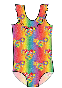 Rainbow Lollipops Swim Ruffle Neck One Piece Swim Suit