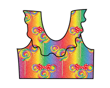 Load image into Gallery viewer, Rainbow Lollipops Swim Ruffle Neck Swim Top