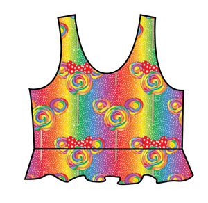 Rainbow Lollipops Swim Peplum Swim Top