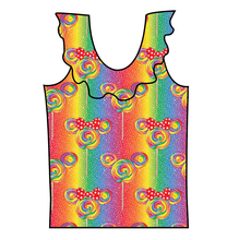 Load image into Gallery viewer, Rainbow Lollipops Swim Ruffle Neck Swim Top