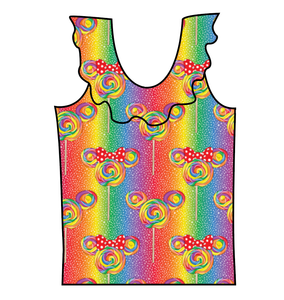 Rainbow Lollipops Swim Ruffle Neck Swim Top