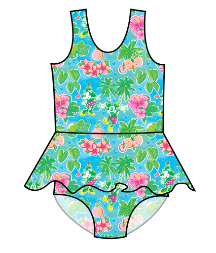 Neon Mouse Ears Swim Skirted One Piece Swim Suit