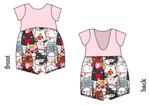 Valentine Cats Low Back Romper and Bubble Romper