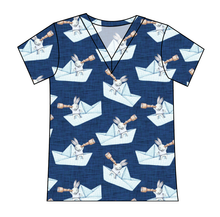 Load image into Gallery viewer, Blue Paper Boat Bunnies Ladies&#39; Slouchy V-Neck Tee