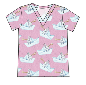 Rose Paper Boat Bunnies Ladies' Slouchy V-Neck Tee