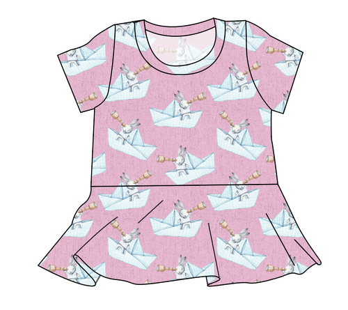 Rose Paper Boat Bunnies Ladies' Peplum Top