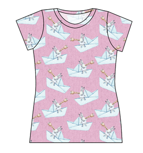 Rose Paper Boat Bunnies Ladies' Basic Tee