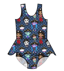 Ahoy Kitties Swim Skirted One Piece Swim Suit