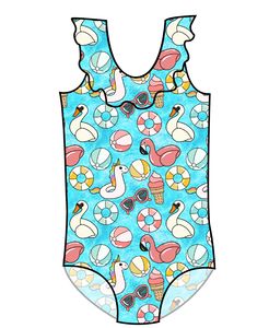 Cupcake Pool Swim Ruffle Neck One Piece Swim Suit