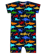 Load image into Gallery viewer, Bright Sharks Swim One Piece Rashguard Suit