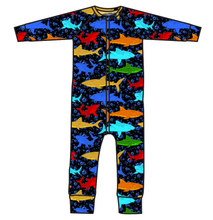 Load image into Gallery viewer, Bright Sharks Swim One Piece Rashguard Suit