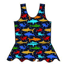 Load image into Gallery viewer, Bright Sharks Swim Peplum Swim Top