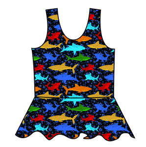 Bright Sharks Swim Peplum Swim Top