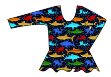 Load image into Gallery viewer, Bright Sharks Swim Peplum Swim Top