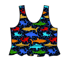 Load image into Gallery viewer, Bright Sharks Swim Peplum Swim Top