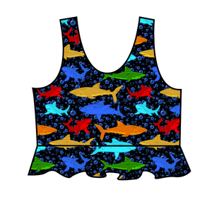 Bright Sharks Swim Peplum Swim Top