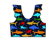 Load image into Gallery viewer, Bright Sharks Swim Ruffle Neck Swim Top