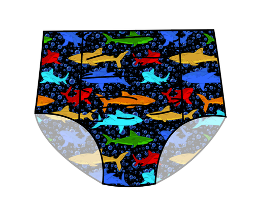 Bright Sharks Swim Ladies High Waisted Ruched Bikini Bottoms