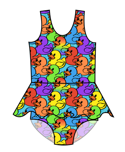 Rainbow Ducks Swim Skirted One Piece Swim Suit