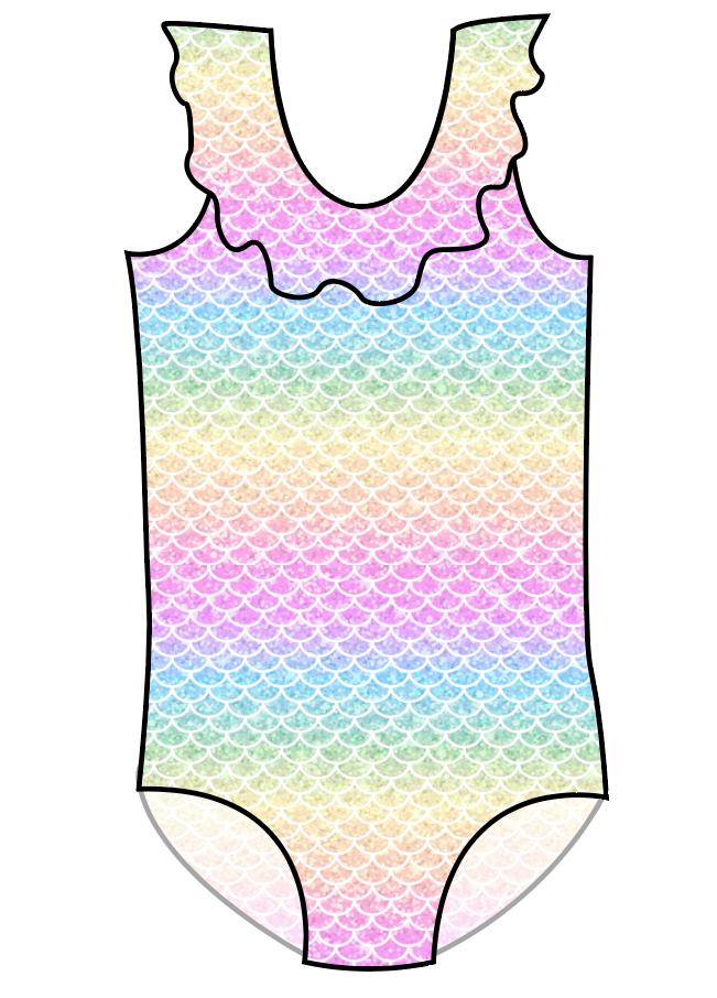 Pastel Scales Swim Ruffle Neck One Piece Swim Suit