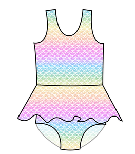 Pastel Scales Swim Skirted One Piece Swim Suit