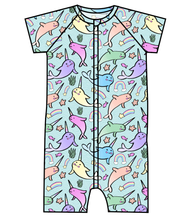 Load image into Gallery viewer, Pastel Narwhals Swim One Piece Rashguard Suit